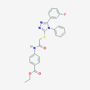 molecular formula C25H21FN4O3S B317161 ethyl 4-[({[5-(3-fluorophenyl)-4-phenyl-4H-1,2,4-triazol-3-yl]sulfanyl}acetyl)amino]benzoate 