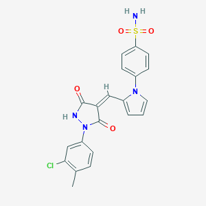 molecular formula C21H17ClN4O4S B317220 4-(2-{[(4Z)-1-(3-CHLORO-4-METHYLPHENYL)-3,5-DIOXOPYRAZOLIDIN-4-YLIDENE]METHYL}-1H-PYRROL-1-YL)BENZENE-1-SULFONAMIDE 