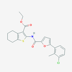 molecular formula C23H22ClNO4S B317337 ETHYL 2-[5-(3-CHLORO-2-METHYLPHENYL)FURAN-2-AMIDO]-4,5,6,7-TETRAHYDRO-1-BENZOTHIOPHENE-3-CARBOXYLATE 