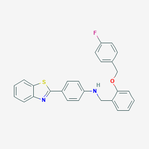 molecular formula C27H21FN2OS B317387 4-(1,3-BENZOTHIAZOL-2-YL)-N-({2-[(4-FLUOROPHENYL)METHOXY]PHENYL}METHYL)ANILINE 