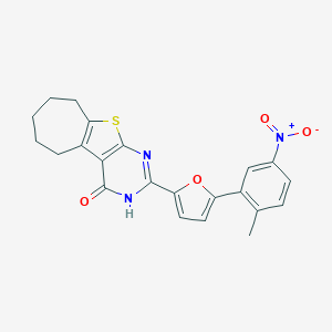 molecular formula C22H19N3O4S B317491 5-[5-(2-Methyl-5-nitrophenyl)furan-2-yl]-8-thia-4,6-diazatricyclo[7.5.0.02,7]tetradeca-1(9),2(7),5-trien-3-one 