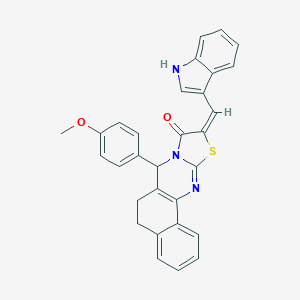 molecular formula C30H23N3O2S B317495 10-(1H-indol-3-ylmethylene)-7-(4-methoxyphenyl)-5,7-dihydro-6H-benzo[h][1,3]thiazolo[2,3-b]quinazolin-9(10H)-one 