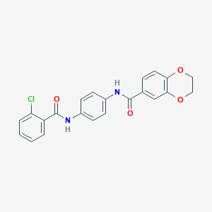 molecular formula C22H17ClN2O4 B317651 N-[4-(2-CHLOROBENZAMIDO)PHENYL]-2,3-DIHYDRO-1,4-BENZODIOXINE-6-CARBOXAMIDE 