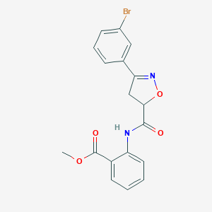 molecular formula C18H15BrN2O4 B318102 METHYL 2-[3-(3-BROMOPHENYL)-4,5-DIHYDRO-1,2-OXAZOLE-5-AMIDO]BENZOATE 
