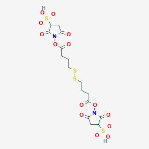 molecular formula C16H20N2O14S4 B3182628 1-{[4-({4-[(2,5-Dioxo-3-sulfopyrrolidin-1-yl)oxy]-4-oxobutyl}disulfanyl)butanoyl]oxy}-2,5-dioxopyrrolidine-3-sulfonic acid CAS No. 98604-89-8