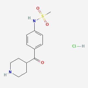 molecular formula C13H19ClN2O3S B3182681 N-[4-(piperidine-4-carbonyl)-phenyl]methanesulfonamide hydrochloride CAS No. 113559-02-7