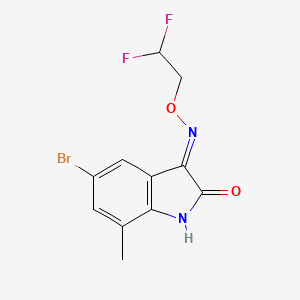 molecular formula C11H9BrF2N2O2 B3182724 5-Bromo-3-[(2,2-difluoroethoxy)amino]-7-methyl-2H-indol-2-one CAS No. 1193386-65-0