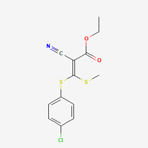 molecular formula C13H12ClNO2S2 B3182839 Ethyl 3-(4-chlorophenylthio)-2-cyano-3-(methylthio)acrylate CAS No. 214330-97-9