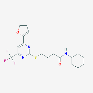 molecular formula C19H22F3N3O2S B318295 N-cyclohexyl-4-{[4-(furan-2-yl)-6-(trifluoromethyl)pyrimidin-2-yl]sulfanyl}butanamide 