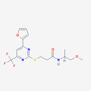 molecular formula C16H18F3N3O3S B318312 3-{[4-(furan-2-yl)-6-(trifluoromethyl)pyrimidin-2-yl]sulfanyl}-N-(1-methoxypropan-2-yl)propanamide 