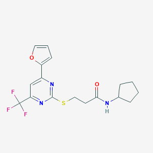 molecular formula C17H18F3N3O2S B318314 N-cyclopentyl-3-{[4-(2-furyl)-6-(trifluoromethyl)-2-pyrimidinyl]sulfanyl}propanamide 