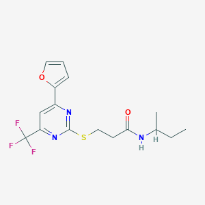molecular formula C16H18F3N3O2S B318318 N-(sec-butyl)-3-{[4-(2-furyl)-6-(trifluoromethyl)-2-pyrimidinyl]sulfanyl}propanamide 