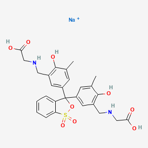 molecular formula C27H28N2NaO9S+ B3183206 Sodium hydrogen N,N'-(3H-2,1-benzoxathiol-3-ylidenebis((6-hydroxy-5-methylphen-3,1-ylene)methylene))bisaminoacetate S,S-dioxide CAS No. 77031-64-2