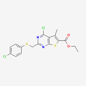 Ethyl 4-chloro-2-{[(4-chlorophenyl)thio]methyl}-5-methylthieno[2,3-d]pyrimidine-6-carboxylate