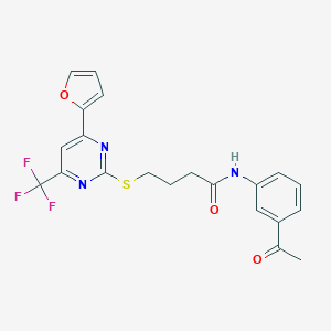 molecular formula C21H18F3N3O3S B318350 N-(3-acetylphenyl)-4-{[4-(furan-2-yl)-6-(trifluoromethyl)pyrimidin-2-yl]sulfanyl}butanamide 