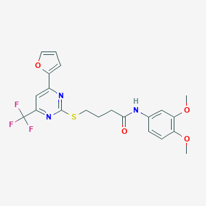 molecular formula C21H20F3N3O4S B318351 N-(3,4-dimethoxyphenyl)-4-{[4-(furan-2-yl)-6-(trifluoromethyl)pyrimidin-2-yl]sulfanyl}butanamide 