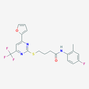 molecular formula C20H17F4N3O2S B318356 N-(4-fluoro-2-methylphenyl)-4-{[4-(furan-2-yl)-6-(trifluoromethyl)pyrimidin-2-yl]sulfanyl}butanamide 