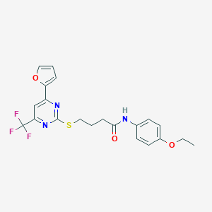 molecular formula C21H20F3N3O3S B318357 N-(4-ethoxyphenyl)-4-{[4-(furan-2-yl)-6-(trifluoromethyl)pyrimidin-2-yl]sulfanyl}butanamide 