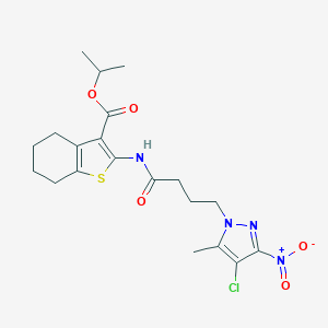 molecular formula C20H25ClN4O5S B318393 PROPAN-2-YL 2-[4-(4-CHLORO-5-METHYL-3-NITRO-1H-PYRAZOL-1-YL)BUTANAMIDO]-4,5,6,7-TETRAHYDRO-1-BENZOTHIOPHENE-3-CARBOXYLATE 