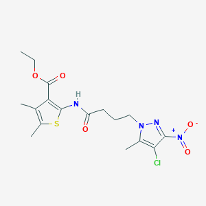 molecular formula C17H21ClN4O5S B318397 ETHYL 2-[4-(4-CHLORO-5-METHYL-3-NITRO-1H-PYRAZOL-1-YL)BUTANAMIDO]-4,5-DIMETHYLTHIOPHENE-3-CARBOXYLATE 