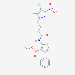 molecular formula C21H21ClN4O5S B318398 ETHYL 2-[4-(4-CHLORO-5-METHYL-3-NITRO-1H-PYRAZOL-1-YL)BUTANAMIDO]-4-PHENYLTHIOPHENE-3-CARBOXYLATE 