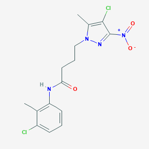 molecular formula C15H16Cl2N4O3 B318403 N-(3-CHLORO-2-METHYLPHENYL)-4-(4-CHLORO-5-METHYL-3-NITRO-1H-PYRAZOL-1-YL)BUTANAMIDE 