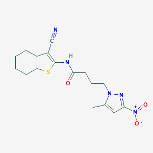 molecular formula C17H19N5O3S B318410 N-(3-CYANO-4,5,6,7-TETRAHYDRO-1-BENZOTHIOPHEN-2-YL)-4-(5-METHYL-3-NITRO-1H-PYRAZOL-1-YL)BUTANAMIDE 