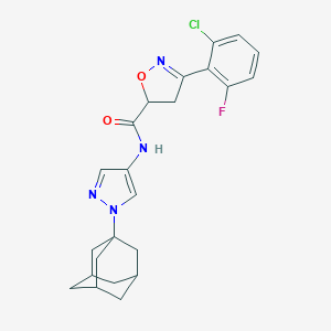 molecular formula C23H24ClFN4O2 B318414 N-[1-(1-adamantyl)-1H-pyrazol-4-yl]-3-(2-chloro-6-fluorophenyl)-4,5-dihydro-5-isoxazolecarboxamide 
