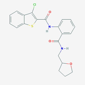 molecular formula C21H19ClN2O3S B318449 3-chloro-N-(2-{[(tetrahydro-2-furanylmethyl)amino]carbonyl}phenyl)-1-benzothiophene-2-carboxamide 