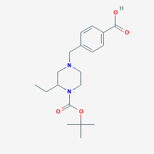 molecular formula C19H28N2O4 B3185350 1-(4-carboxyphenylmethyl)-3-ethyl-4-Boc piperazine CAS No. 1131622-97-3