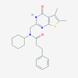 N-cyclohexyl-N-[(5,6-dimethyl-4-oxo-3H-thieno[2,3-d]pyrimidin-2-yl)methyl]-3-phenylpropanamide