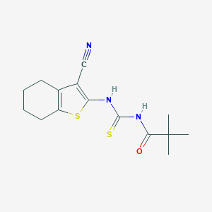 molecular formula C15H19N3OS2 B318627 N-[(3-cyano-4,5,6,7-tetrahydro-1-benzothiophen-2-yl)carbamothioyl]-2,2-dimethylpropanamide 