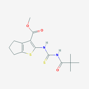 molecular formula C15H20N2O3S2 B318628 methyl 2-({[(2,2-dimethylpropanoyl)amino]carbothioyl}amino)-5,6-dihydro-4H-cyclopenta[b]thiophene-3-carboxylate 