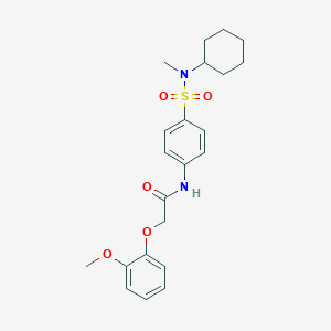 molecular formula C22H28N2O5S B318766 N-(4-{[cyclohexyl(methyl)amino]sulfonyl}phenyl)-2-(2-methoxyphenoxy)acetamide 