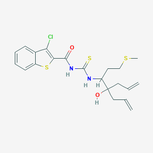 molecular formula C21H25ClN2O2S3 B318784 N-{2-ALLYL-2-HYDROXY-1-[2-(METHYLSULFANYL)ETHYL]-4-PENTENYL}-N'-[(3-CHLORO-1-BENZOTHIOPHEN-2-YL)CARBONYL]THIOUREA 