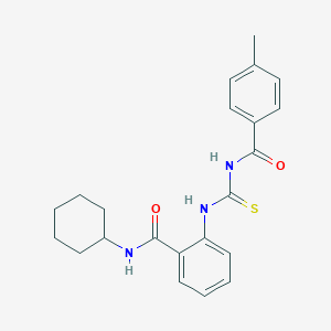 molecular formula C22H25N3O2S B319096 N-cyclohexyl-2-({[(4-methylbenzoyl)amino]carbothioyl}amino)benzamide 