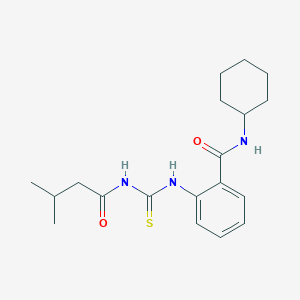 molecular formula C19H27N3O2S B319195 N-cyclohexyl-2-({[(3-methylbutanoyl)amino]carbothioyl}amino)benzamide 