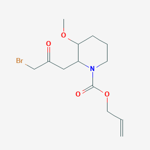 molecular formula C13H20BrNO4 B3192684 prop-2-enyl 2-(3-bromo-2-oxopropyl)-3-methoxypiperidine-1-carboxylate CAS No. 64544-00-9