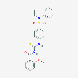molecular formula C23H23N3O4S2 B319604 N-ethyl-4-({[(2-methoxybenzoyl)amino]carbothioyl}amino)-N-phenylbenzenesulfonamide 