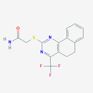 molecular formula C15H12F3N3OS B319646 2-{[4-(Trifluoromethyl)-5,6-dihydrobenzo[h]quinazolin-2-yl]sulfanyl}acetamide 