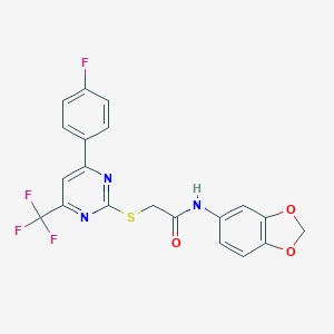 molecular formula C20H13F4N3O3S B319670 N-(2H-1,3-BENZODIOXOL-5-YL)-2-{[4-(4-FLUOROPHENYL)-6-(TRIFLUOROMETHYL)PYRIMIDIN-2-YL]SULFANYL}ACETAMIDE 