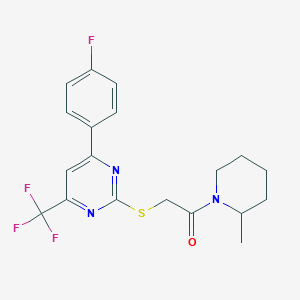 molecular formula C19H19F4N3OS B319673 2-{[4-(4-FLUOROPHENYL)-6-(TRIFLUOROMETHYL)PYRIMIDIN-2-YL]SULFANYL}-1-(2-METHYLPIPERIDIN-1-YL)ETHAN-1-ONE 