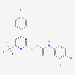 molecular formula C19H11ClF5N3OS B319682 N-(3-chloro-4-fluorophenyl)-2-{[4-(4-fluorophenyl)-6-(trifluoromethyl)-2-pyrimidinyl]sulfanyl}acetamide 