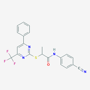 molecular formula C21H15F3N4OS B319688 N-(4-cyanophenyl)-2-{[4-phenyl-6-(trifluoromethyl)-2-pyrimidinyl]sulfanyl}propanamide 