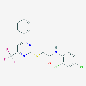 molecular formula C20H14Cl2F3N3OS B319692 N-(2,4-dichlorophenyl)-2-{[4-phenyl-6-(trifluoromethyl)-2-pyrimidinyl]sulfanyl}propanamide 