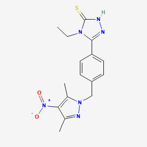 B3196950 5-[4-(3,5-Dimethyl-4-nitro-pyrazol-1-ylmethyl)-phenyl]-4-ethyl-4H-[1,2,4]triazole-3-thiol CAS No. 1001756-34-8