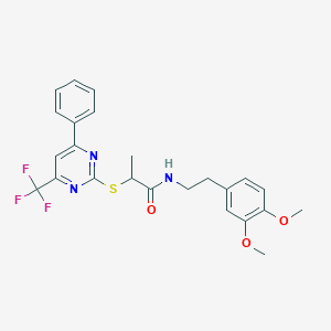 molecular formula C24H24F3N3O3S B319699 N-[2-(3,4-dimethoxyphenyl)ethyl]-2-{[4-phenyl-6-(trifluoromethyl)pyrimidin-2-yl]sulfanyl}propanamide 