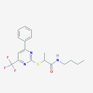 molecular formula C18H20F3N3OS B319702 N-butyl-2-{[4-phenyl-6-(trifluoromethyl)-2-pyrimidinyl]sulfanyl}propanamide 