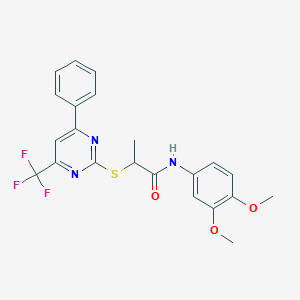 molecular formula C22H20F3N3O3S B319712 N-(3,4-dimethoxyphenyl)-2-{[4-phenyl-6-(trifluoromethyl)pyrimidin-2-yl]sulfanyl}propanamide 