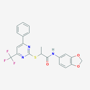 molecular formula C21H16F3N3O3S B319713 N-(2H-1,3-BENZODIOXOL-5-YL)-2-{[4-PHENYL-6-(TRIFLUOROMETHYL)PYRIMIDIN-2-YL]SULFANYL}PROPANAMIDE 